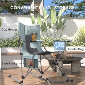 Folding Rocking Camping Chairs, Portable Chairs with Headrest, Cooler Bag, Cup Holder, Carry Bag, 2 Pack, Gray