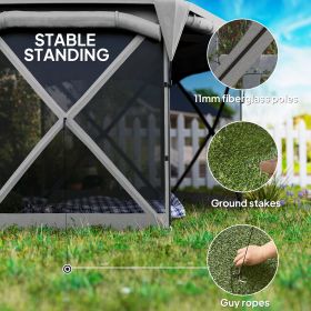 11 x 11ft Pop Up Gazebo Screen Tent with Removable Roof Cover, Roll-up Wind Panels for Camping, Backyard, Dark Gray