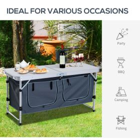 47" Aluminum Portable Camping Table, Folding Picnic Table with Handle & Storage, Silver