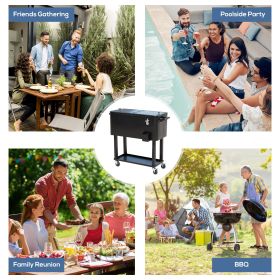 80 QT Rolling Cooling Bins Ice Chest on Wheels Outdoor Stand Up Drink Cooler Cart for Party, Black