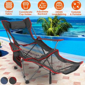 Foldable Camping Chair Collapsible Reclining Chair 330LBS Load Heavy Duty Steel Lawn Chair with Reclining Backrest Angle Cup Holder Pillow Side Pocket