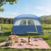 6 Person Outdoor Camping Tent, Waterproof Windproof Easy Setup, Double Layer Family Camping Tent with 1 Mesh Door & 5 Large Mesh Windows, Blue