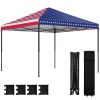 10 x 10 ft Pop Up Canopy Tent with One Push Setup, Outdoor Portable Instant Canopy Shelter w/ Roller Bag, American Flag