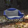 Padded Folding Camp Chair for Adults, Double Camping Chairwith Armrests, Cup Holders, Carry Bag for Outdoor, Blue
