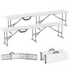 2 Pack 6 ft Portable Foldable Bench Seats, Plastic Folding Benches with Carrying Handle for Camping, White