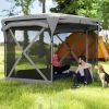 11 x 11ft Pop Up Gazebo Screen Tent with Removable Roof Cover, Roll-up Wind Panels for Camping, Backyard, Dark Gray