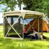11 x 11ft Pop Up Gazebo Screen Tent with Removable Roof Cover, Roll-up Wind Panels for Camping, Backyard, Beige
