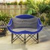 Padded Folding Camp Chair for Adults, Double Camping Chairwith Armrests, Cup Holders, Carry Bag for Outdoor, Blue