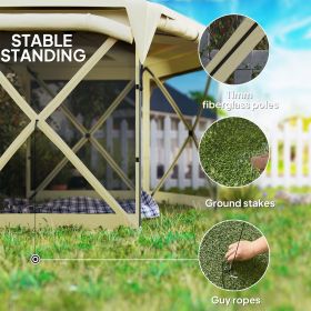 11 x 11ft Pop Up Gazebo Screen Tent with Removable Roof Cover, Roll-up Wind Panels for Camping, Backyard, Beige