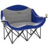 Padded Folding Camp Chair for Adults, Double Camping Chairwith Armrests, Cup Holders, Carry Bag for Outdoor, Blue