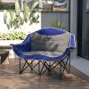 Padded Folding Camp Chair for Adults, Double Camping Chairwith Armrests, Cup Holders, Carry Bag for Outdoor, Blue
