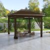 12x12 Dark Brown Pop Up Canopy Tent with Netting Carry Bag for Instant Sun Shelter Shade