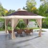 Sturdy Pop Up Gazebo 13x13 Instant Canopy Shelter 2-Tier Roof Carry Bag Brown Outdoor Fun