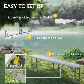 2 Pack 6 ft Portable Foldable Bench Seats, Plastic Folding Benches with Carrying Handle for Camping, White