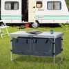 47" Aluminum Portable Camping Table, Folding Picnic Table with Handle & Storage, Silver