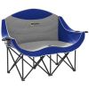Padded Folding Camp Chair for Adults, Double Camping Chairwith Armrests, Cup Holders, Carry Bag for Outdoor, Blue