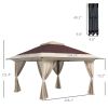 Sturdy Pop Up Gazebo 13x13 Instant Canopy Shelter 2-Tier Roof Carry Bag Brown Outdoor Fun
