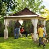 12' x 12' Canopy Tent with Mesh Netting, UPF50+ Pop Up Tent with Carry Bag for Garden, Patio, Brown