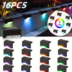 32&16 PCS Solar Deck Lights Outdoor Solar Step Lights Waterproof Led Solar Lights For Outdoor Stairs Step Fence Yard Patio And Pathway Family's Gifts (Option: RGB Light 16Pack)