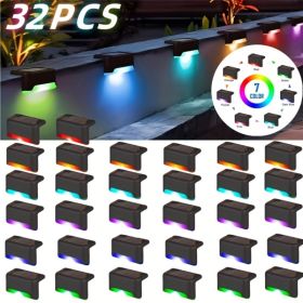 32&16 PCS Solar Deck Lights Outdoor Solar Step Lights Waterproof Led Solar Lights For Outdoor Stairs Step Fence Yard Patio And Pathway Family's Gifts (Option: RGB Light 32Pack)